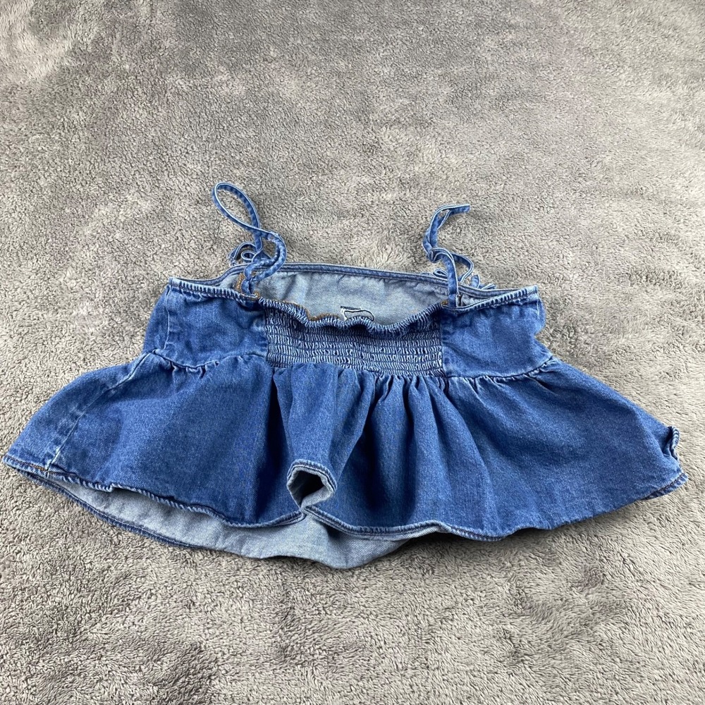 American Eagle Denim Babydoll Top Womens XS Blue Tie Strap Peplum Top - Picture 9 of 12